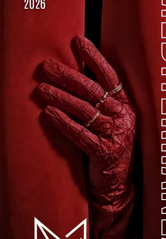 Guante de cuero rojo sobre una cortina roja, imagen de Mediterránea Fashion Week Valencia